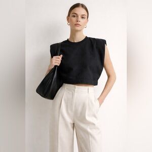 ZARA - Sculpted Cropped Top | Black Minimalist Structured Shoulders
